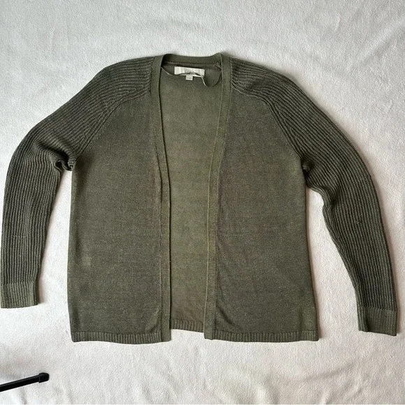 Loft Linen Rayon Blend Olive Green Cardigan No Closure Sage Army, size Medium - Picture 10 of 16